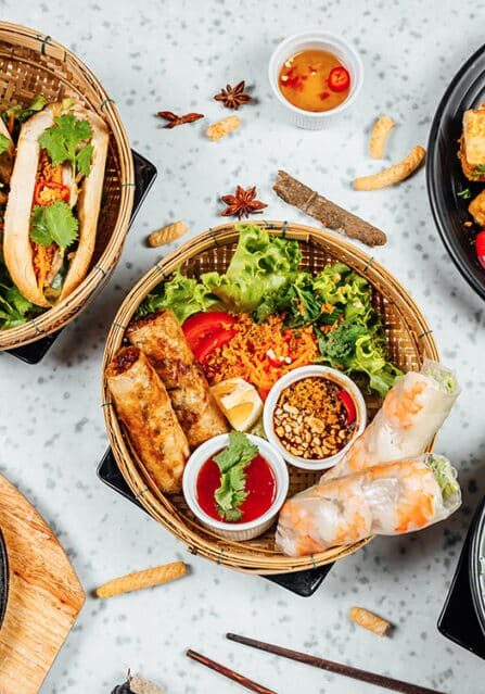 Bowls of Various Vietnamese Foods
