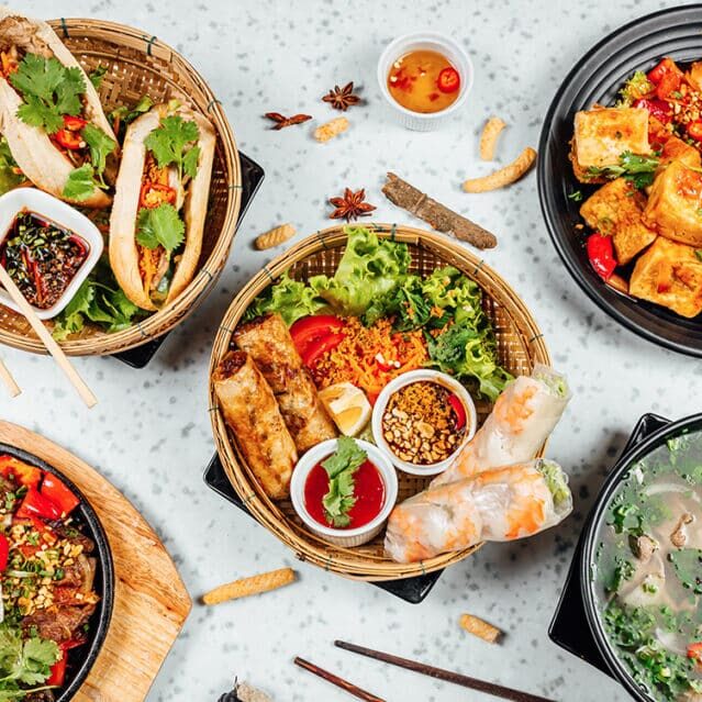 Bowls of Various Vietnamese Foods