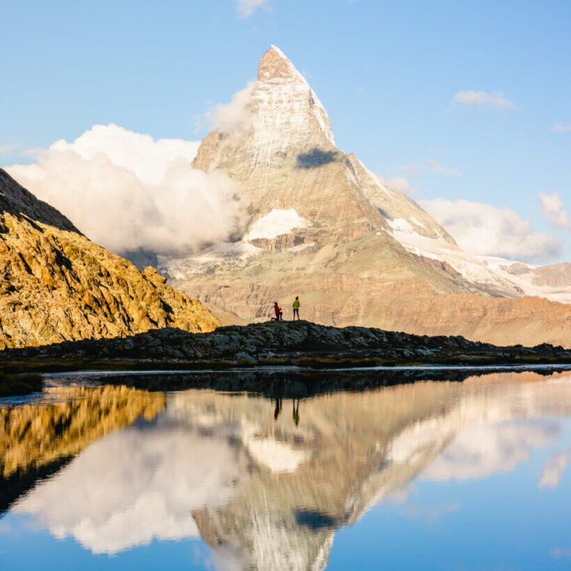 Stephen proposing in front of the Matterhorn in Switzerland