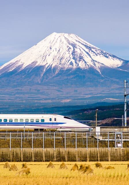 Mt Fuji Behind a Shinkansen in Japan