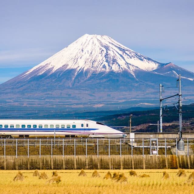 Mt Fuji Behind a Shinkansen in Japan