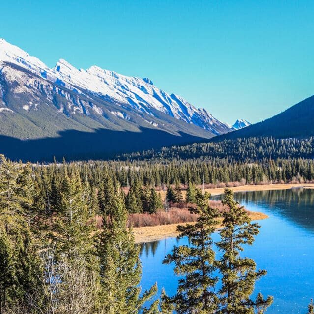 Sulphur Mountain and a Lake in Banff National Park