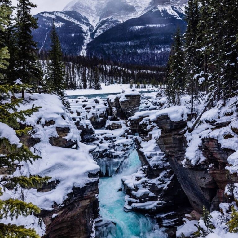 jasper national park athabasca falls in the winter
